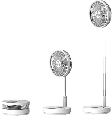 APOKIN® Ventilador de Torre Plegable de Pie Silencioso Recargable Portátil con Mando a Distancia Batería Recargable 7200MHA Extensible con Palo Telescópico con 3 Velocidades