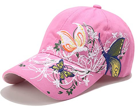 Trucker Hats California H Damen Mütze Trendy Kreativität Blumen Schmetterling Pailletten bestickt Baseball Cap, rose, Einheitsgröße