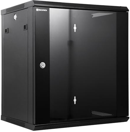 RackPath 12U Performance Wall Mount Server Cabinet Network Rack Enclosure, Quiet Cooling Fan, Locking Glass Door, Black
