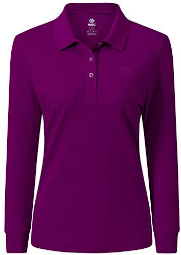 AjezMax Polo Donna Manica Lunga Poloshirt Golf Camicia Lavoro Sportiva Autunno Inverno Top Viola Scuro M