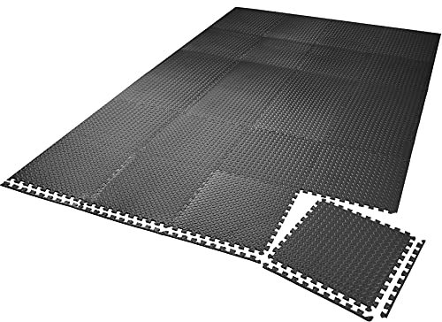 TecTake Lot de Tapis de Protection Tapis de Fitness | Antidérapant, antitaches | Système emboîtable Extensible - diverses quantités et modèles (24x Noir | no. 404133)