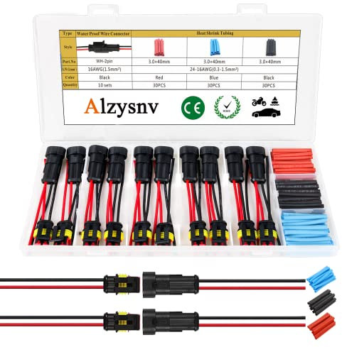Automotive Electrical Connectors kit 2 Pin Waterproof Electric Wire Connector Plugs Battery Terminal Connectors Socket 1.5mm Series Wire Harness 16 AWG Pack of 10
