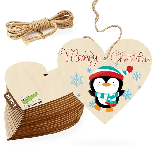20 Stk Holzherzen zum Basteln für Hochzeitsdeko - 10cm Herz aus Holz Streudeko Heimwerk & DIY - Holz Herz Deko für Holzherzen Hochzeit Deko mit Jute Schnur für Geschenkanhänger & Valentinstag