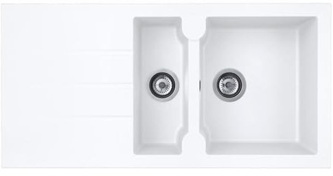 Liquida LP15WH 1.5 Bowl Composite Reversible Inset White Kitchen Sink with Waste