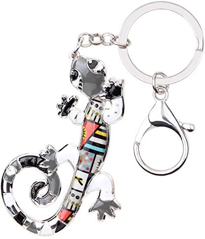 NEWEI Süß Emaille Gecko Schlüsselanhänger Ringe Eidechse Reptil Anhänger Für Frauen Mädchen Kinder Tasche Charms Auto Geschenke