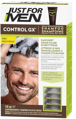 Just For Men Control GX, Shampooing Et Colorante Pour Cheveux Blancs Pour Hommes, Avec De L'Huile De Noix De Coco Et De L'Aloe Vera, Pour Tous Les Nuances, 118 ml