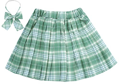 Maeau Jupe Plissée Écossaise Enfant Fille Jupe à Carreaux Courte Mini Kilt Tartan Jupe Évasée École de Ecoliere Patineuse Tennis Collège et Jupes-Shorts Coton Taille Elastique Vert 6-7 Ans 130