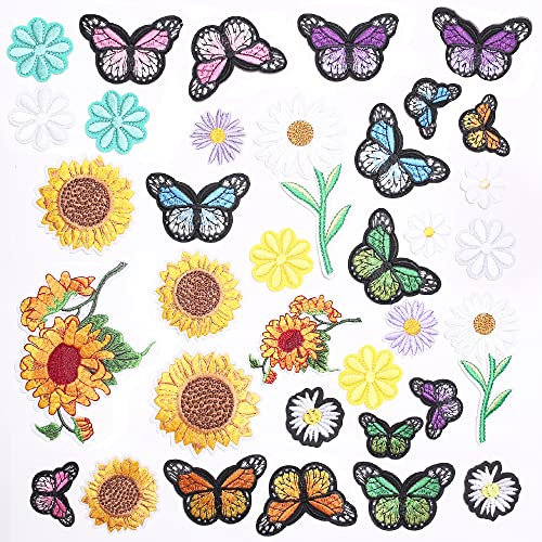TXSN Aufnäher zum Aufbügeln mit Blumen und Schmetterlingen, bestickt, zum Aufbügeln oder Aufnähen, dekorative Flicken für Kleidung, Hosen, Rucksäcke, Hüte, Jeans, DIY-Zubehör.
