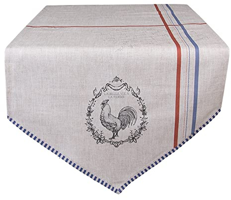 Clayre & Eef Tischläufer 50x160 cm Beige 100% Baumwolle Hahn Tischdecke