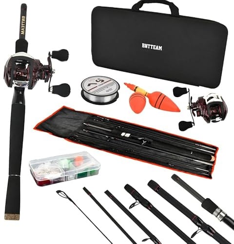 BNTTEAM Mini 19BB Baitcasting-Rolle und Ruten Kombination Spincasting-Sets aus Hartkohlefaser teleskopisch tragbare Hand Kunstköderschnur Angelrolle für Reisen, Salzwasser, Süßwasser