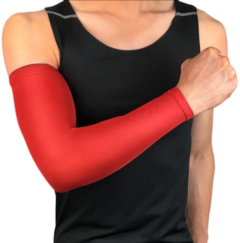 Wambere Ärmlinge für Damen Herren Jugend Kompressions Armstulpen Kühlende Armabdeckung Sonnenschutz Arm Ärmel Unisex-Ärmlinge für Radsport Golf Radfahren im Freien Spor,Rot L