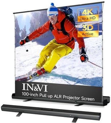 IN&VI ALR Tension Tragbare Leinwand Beamer 100 Zoll Format 16:9,Projektor Leinwand,Pull-Up Beamer Leinwand mit Ständer,Hochziehbare Leinwand Beamer Outdoor Ideal für Heimkino, Innen-/Außenfilme