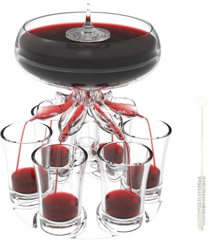 6 Shot Glass Dispenser and Holder Party Drink Shot Glasses Set Cocktail Beer Whiskey Wine Dispensers Acrylic Transparent Bar Shot Dispenser for Party Home Bar Festival Drinking Games (Clear Set)
