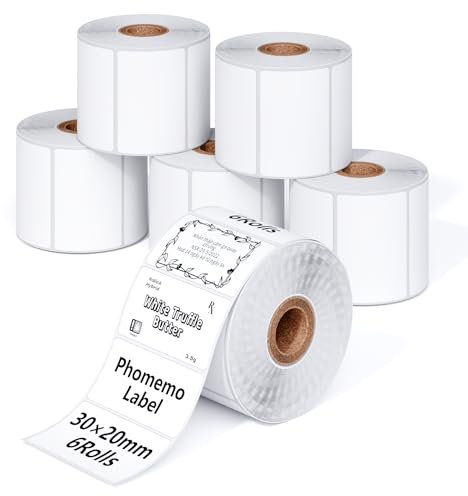 Phomemo M110 Etiketten - 6 Rollen Phomemo Thermo Etikettenpapier Selbstklebende 30x20mm (1.18“ x 0.79“),320 Etiketten/Rolle,kompatibel mit M110 M200 M120 M220 M221 M108 M102 M100 M150 M250 M260.