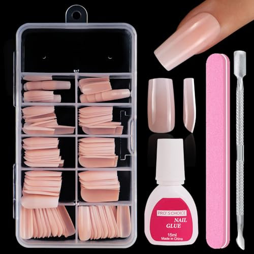 Maggidea False Nails Kit, Gradient Pink Press on Nails, 120Pcs Medium Long Square Fake Nails Glossy Full Cover Glue on Nails Nail Art Manicure (06-Medium Long Square)