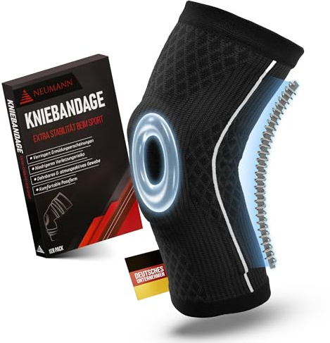 NEUMANN® Kniebandage - Kniestütze mit Kompression & extra Feder am Kniegelenk, Meniskus und Kreuzband - Orthopädische Passform für Männer & Frauen - Gegen Arthrose und Schmerzen (Eine Bandage, Gr L)