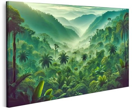 islandburner Bild auf Leinwand Dichter tropischer Regenwald mit Nebel und hohen Palmen Bilder Wandbilder Poster