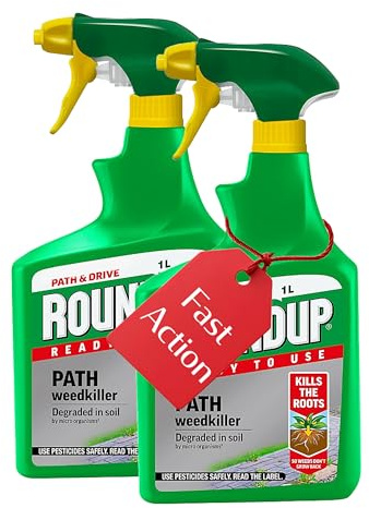 Garden Fast Action Weed Killer - Pack of 2 x 1L Ready To Use Path & Drive Concentrate Weedkiller Garden Sprayer Bundle with Topline Card. Weed Killer Extra Strong for Driveways, Paths