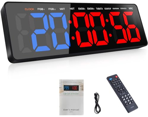 AnExer 16.5 Gym Timer Clock, Interval Fitness Timer With Stopwatch | Countdown/Up, Remote Control, Large LED Digital Wall Clock for Workout, Home Gym, TABATA, EMOM, HIIT
