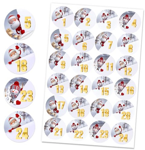 Adventskalender Aufkleber 1-24, Adventskalender Aufkleber Set, Aufkleber Weihnachten Zahlen, Aufkleber für Adventskalender, Aufkleber Adventskalender Zahlen für Weihnachten Deko