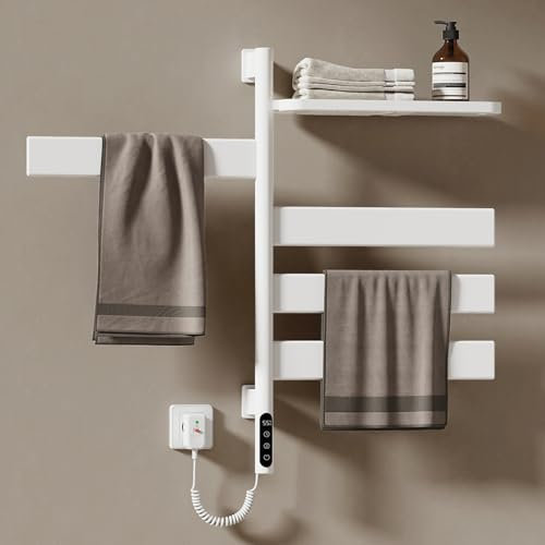 EMKE Handtuchheizkörper Elektrisch 76 x 45 cm, WiFi Smart Thermostat elektrischer Badheizkörper, 180° Drehung Handtuchwärmer Elektrisch für Alexa und Google Home und APP Weiß 120W