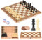 Juego de ajedrez de Madera 3 en 1, Juego de ajedrez magnético Plegable, Juego de Mesa portátil de Viaje, Juegos magneticos de Viaje, Juegos de Fiesta Familiares, 29 x 29 cm