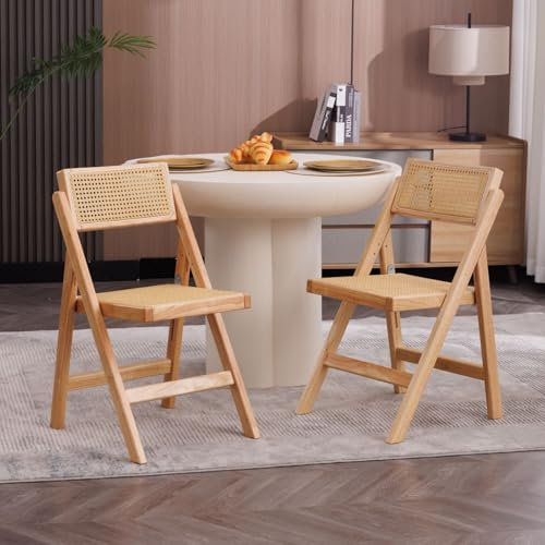 chairus 2er Set Esszimmerstühle für Küche Klappstühle aus Rattan Vintage Küchenstühle Klappbare Akzentstühle für Esszimmer Wohnzimmer (Gelb-2)