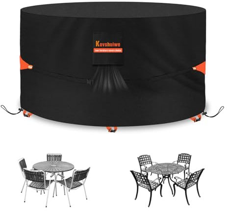 Kovshuiwe Housse ronde imperméable en tissu Oxford 420D résistant au vent et aux UV pour meubles de jardin (Ø 102 cm x H71 cm)