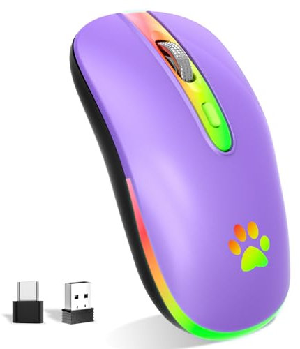 KBCASE Wireless Mouse USB 2.4G Bluetooth Mouse Rechargeable with 7 Colors Backlight 1600 DPI Wireless Gaming Mouse for Laptop, iPad,PC,Mac,Computer,Windows,Tablets,Andriod