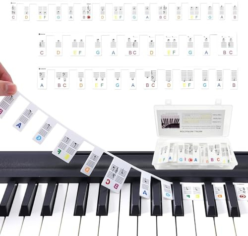 Momowin Wiederverwendbare Klavie Keyboard 88 Tasten, Klavier Zubehör, Notenstreifen für Anfänger und Kinder, Silikon, Keine Aufkleber Erforderlich (Regenbogen)