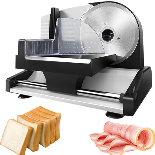 Meat Slicer for Home, 200w Bread Slicer with 1-15mm Adjustable Thickness, 19cm/7.5’’ Stainless Steel Blade and Safety Switch, Meat Slicer Machine for Deli Food, Cheese, Cold Cuts, Vegetable