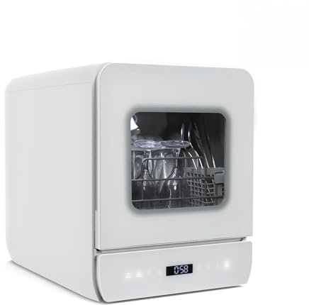 YOURLITE Mini Lave-Vaisselle de table, Capable de Contenir 3 Sets, 7 Programmes de lavage avec Contrôle Tactile, Réservoir 4.8L ou Branchement Robinet - Sans Installation, Séchage à l'air chaud blanc
