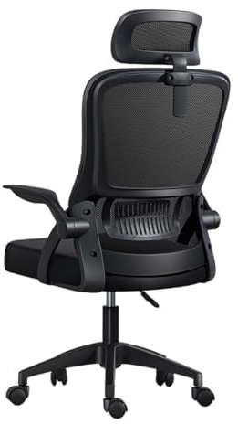 Silla de Oficina, para Gaming, Escritorio Ergonómica con Reposacabezas, Ajustable y con Soporte Lumbar | Respaldo de Malla Transpirable | Reposabrazos Abatibles de 90° | Giratoria 360° (Negro)