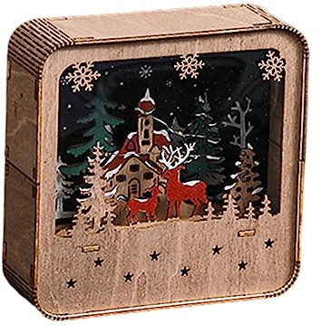 Alipis Holzhäuser Weihnachten Deko Schicke Holzhaus-Dekoration Für Tisch Leuchtend Nachts Als Nachtlicht Glatte Kanten Langlebig Für Bastelideen Und Schreibtischdeko