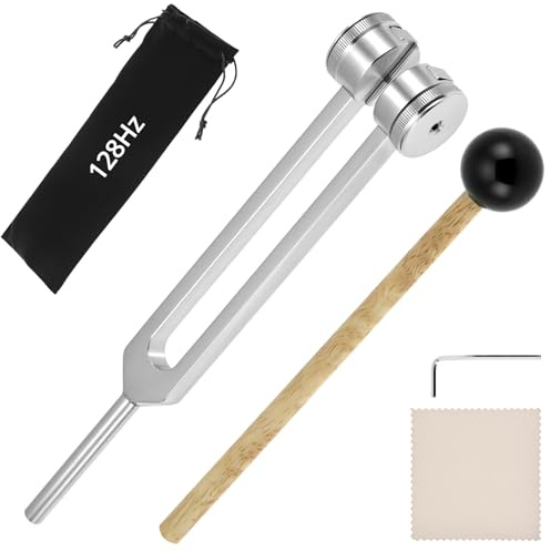 QWORK® 128 Hz Tuning Fork Set, Aluminum Alloy with Silicone Hammer and Bag, for Meditation, Mindfulness, Relaxation and Sound Practice