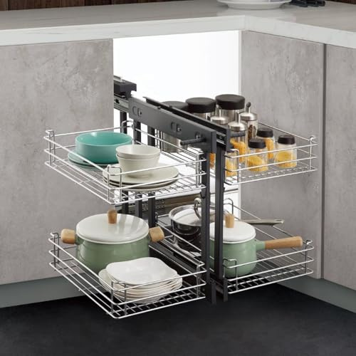 SJDUYD Magic Corner Organizer,2 Ebenen Ausziehbarer Küchenschrank Organizer mit 4 Aufbewahrungskörbe,robuster Küchen-Eckschrank-Organizer 800