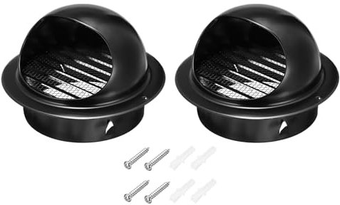 PATIKIL 3 Inch Vent Round Cover, 2 Pack Stainless Steel Exterior Wall Air Vent Louvered Soffit Vent Exhaust Outlet Hood for HVAC Ducting Exhaust Extractor Fan, Black