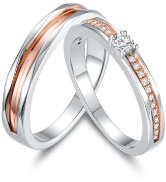 Molioaki Verlobungsring Paar 925 Sterling Silber Paar Ringe mit Gravur Personalisierte Ringe mit Zirkon Freundschaftsringe Paar Hochglanzpoliert Breite Partnerringe für Sie und Ihn Set