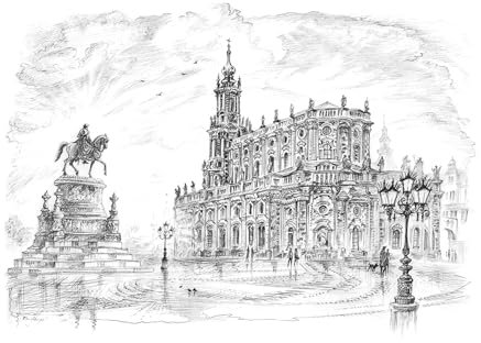 Die Staffelei Wandbild/Bleistiftzeichnung A4 von Dresden/hochwertiges 250g Papier/besondere Geschenkidee für den Dresden-Freund (Theaterplatz)