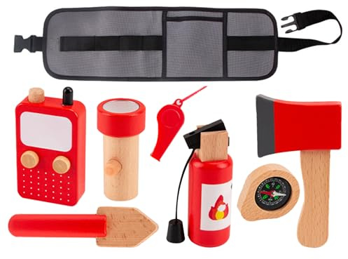 Feuerwehrmann Spielzeug - Feuerlöscher Das Feuer, Ausrüstung für Feuerwehrmann Das Spiel, Proppetti | Lernkarriere-Cosplay, Holz-Spielset mit Tasche für Kinder, und Mädchen,
