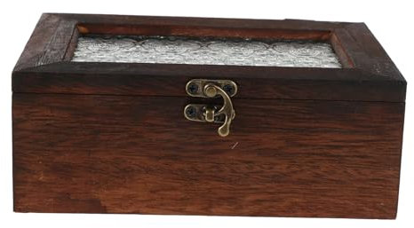 minkissy Vintage Holz Schmuckschatulle Aus Massivem Holz Mit Gläsernem Deckel Und Metallverschluss Retro Begonien-design Vielseitige Aufbewahrungsbox Für Schmuck Dokumente Und Kleine Gegens