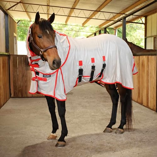 Jeffers Equine Solaris Fliegendecke mit abnehmbarem Halsbezug, 213,4 cm, leichtes, atmungsaktives Netzgewebe, strapazierfähiger Schutz für drinnen und draußen, sichere Passform mit Bauch- und