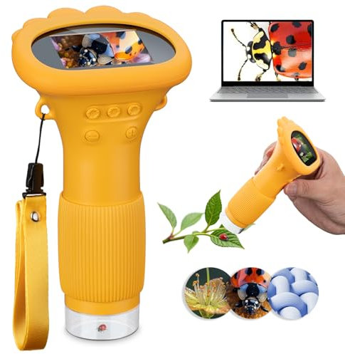 LUNEIE Microscope Numérique Portable pour Enfants, 1000X Mini Scope de Poche avec Écran IPS 2.0 Pouces, Microscope Portatif avec 8 LED pour étudiants en laboratoire scientifique, microscope éducatif p