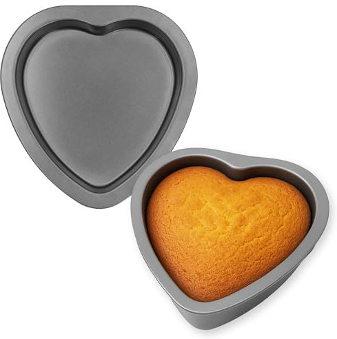 Navoys 2 Pack Heart Shape Cake Tin Set - Carbon Steel, Non-Stick Baking Pans, Heart Mould, for Valentines, Anniversaries, Dishwasher Friendly, Heat Resistant, Reusable
