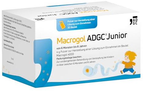 Macrogol ADGC® Junior bei Verstopfungen - sanftes Abführmittel für Kinder ab 6 Monate bis 8 Jahre - angenehmer Orangengeschmack - laktosefrei & glutenfrei - kein Gewöhnungseffekt - 30 Beutel