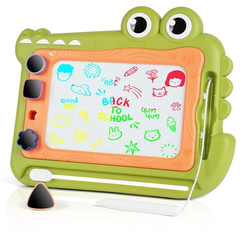 OFFCUP Ardoise Magique Enfant, Jouet Bebe 1-5 Ans Planche à Dessin Magnétique à 4 Couleurs avec Stylo et 4 Tampons, Tableau Magnétique Effaçable Jouet Éducatif pour Filles Garçons