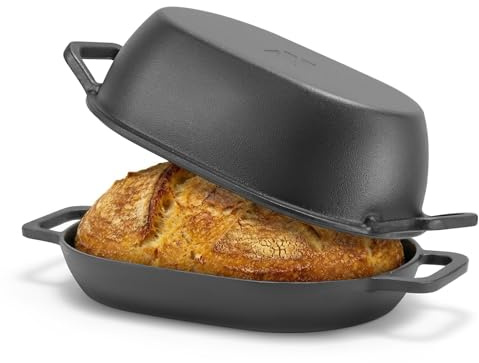 Northriver Casting 5 Qt Oval Cast Iron Dutch Oven for Bread Baking – 12x8 Pre-Seasoned Combo Cooker with Deep Lid & Shallow Base, Perfect for Sourdough, Artisan Loaves & Family Meals, Oven Safe 500°