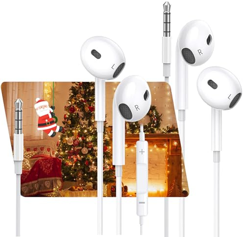 Upgraded Earphones，2 Pack In-Ear Headphones 3.5mm Jack Wired Earbuds Noise Isolating Headset With Microphone Lightweight Wired for iPhone i PadPro Samsung Android MP3 Tablets Laptops and More device