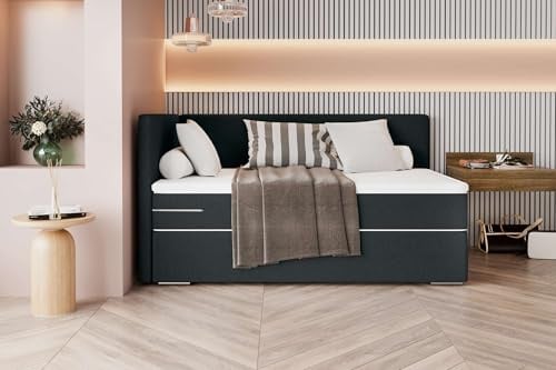 99rooms Phönix Mini Plus Boxspringbett Einzelbett: 120x200 cm, Webstoff Malmo_NEW Anthrazit Seitenteil Links, Box: Bonellfederkern, Matratze: Taschenfederkern 17 cm, Kaltschaumtopper 3,5 cm