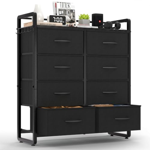 HOKEEPER Cajonera con 8 Cajones de Tela, Almacén de Gran Capacidad, Cómoda para Dormitorio, Salón y Pasillo, Negra